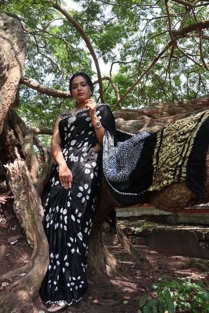 PURE MODAL WHITE BLUE INDIGO DYE SHIBORI  DESIGN SAREE