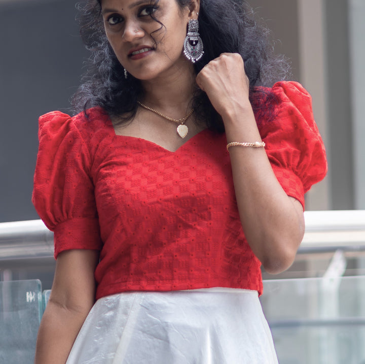 Hakoba Crop Top With Puff Sleeve