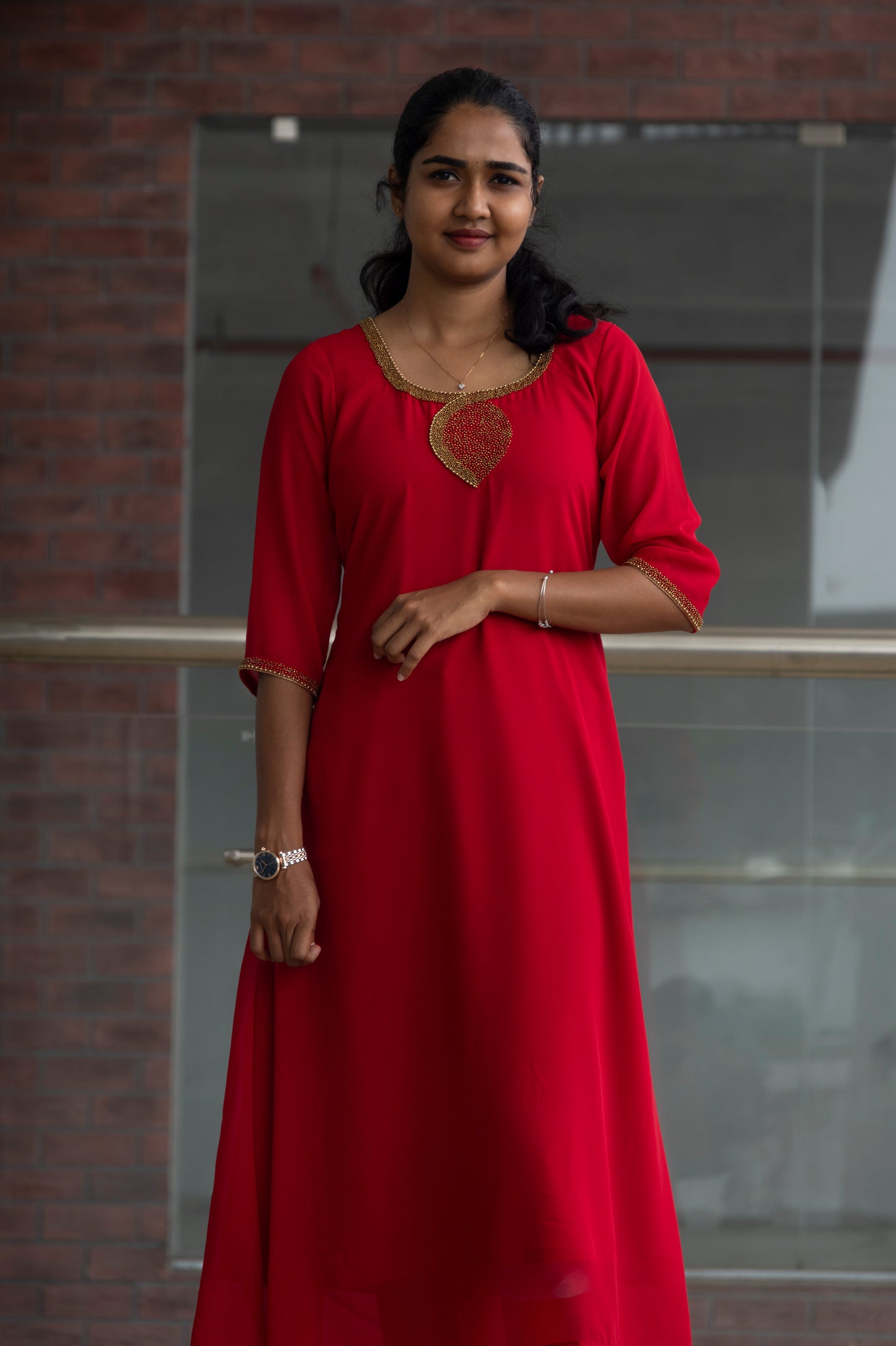 A-line 'U' Neck Kurta with Highlighting Beads Work