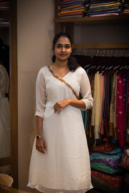 A-Line Kurta With V Neck Beads And Thread Work Design