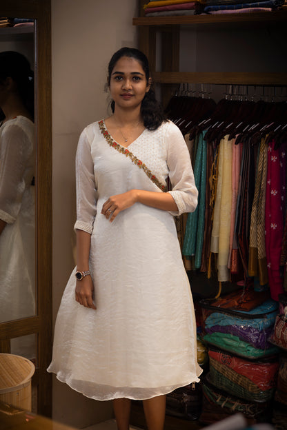 A-Line Kurta With V Neck Beads And Thread Work Design