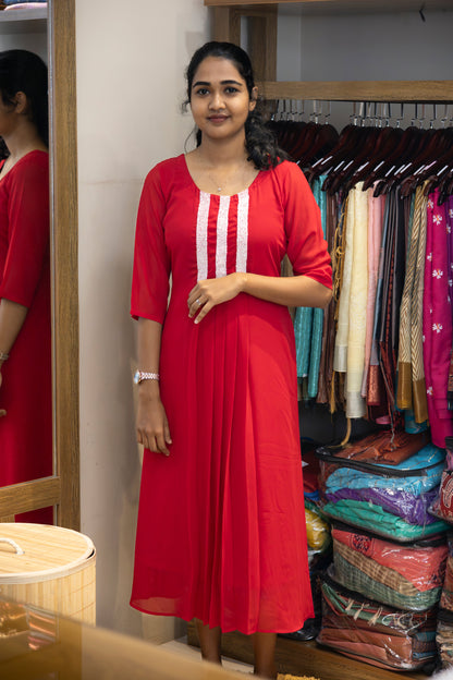 Pleated A-line Kurta With Bead Work