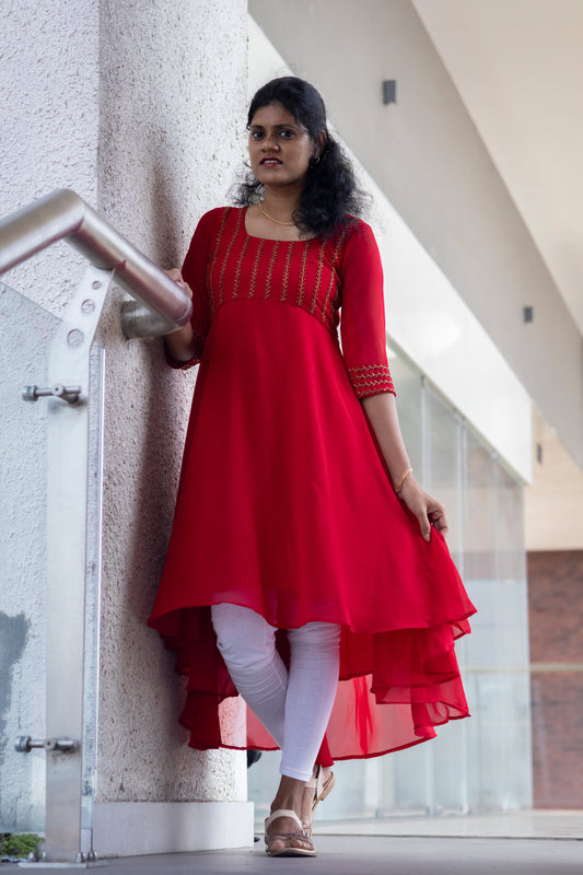 Asymmetrical Umbrella Cut Kurta with Highlighting Beads Work