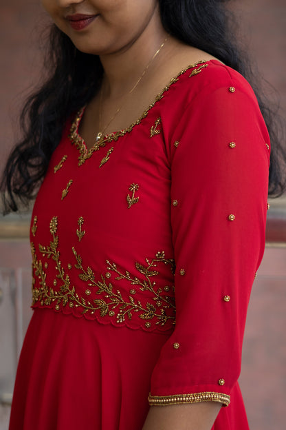 Umbrella Cut Kurta with Beads Work Scalloped Yoke