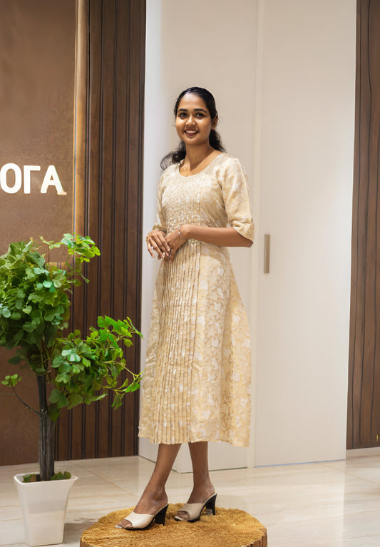 Floral Design Kurta with front pleats sequence work