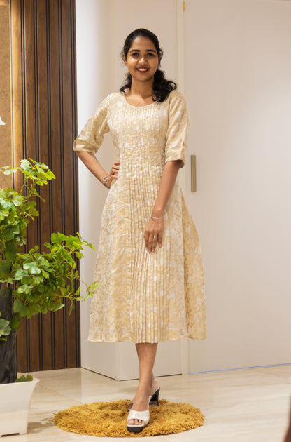 Floral Design Kurta with front pleats sequence work