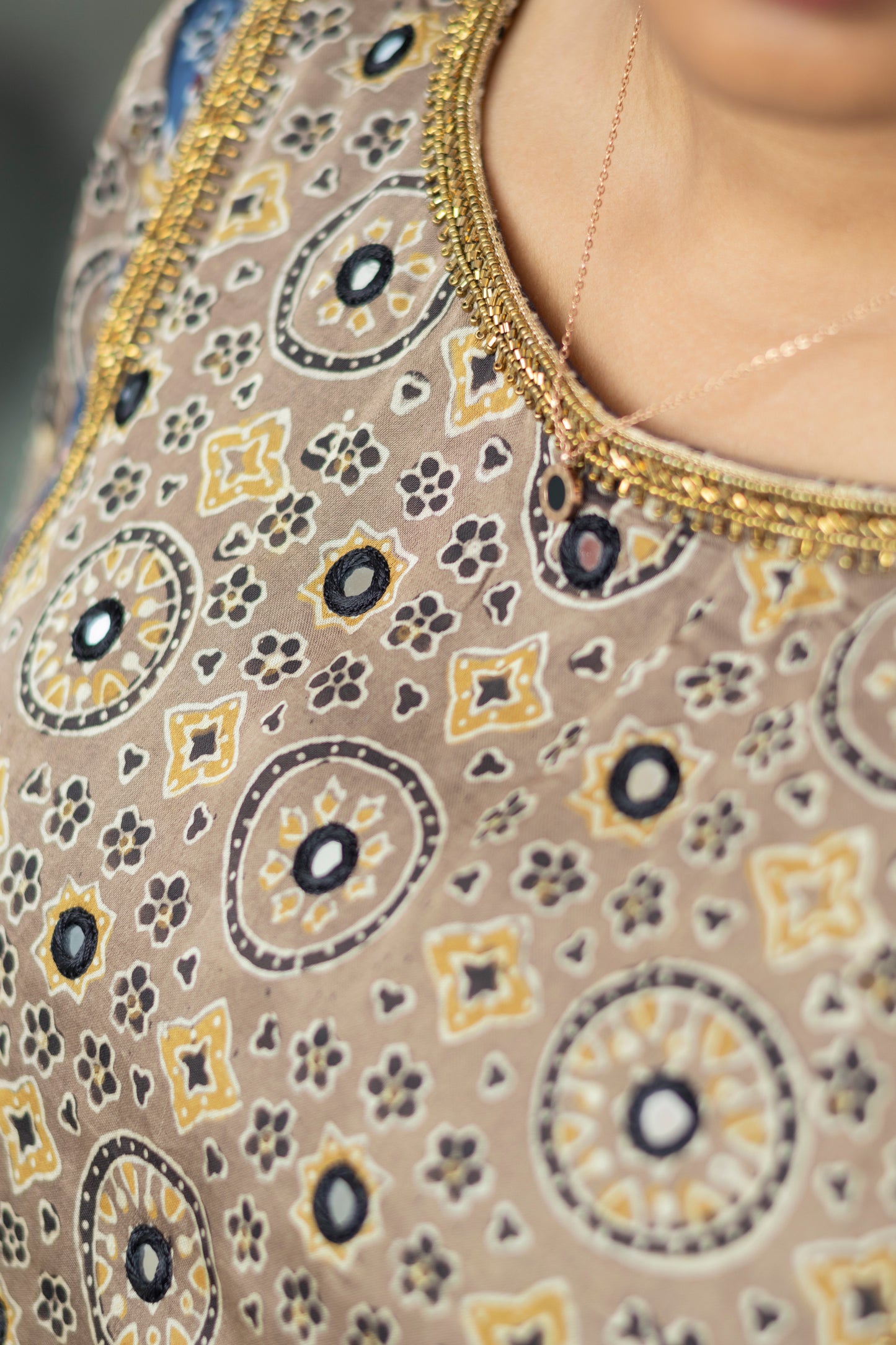 Modal Silk Kurta Yoke with Mirror and Beads Work