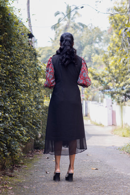 Black Georgette Kurti with Maroon Modal Silk Yoke