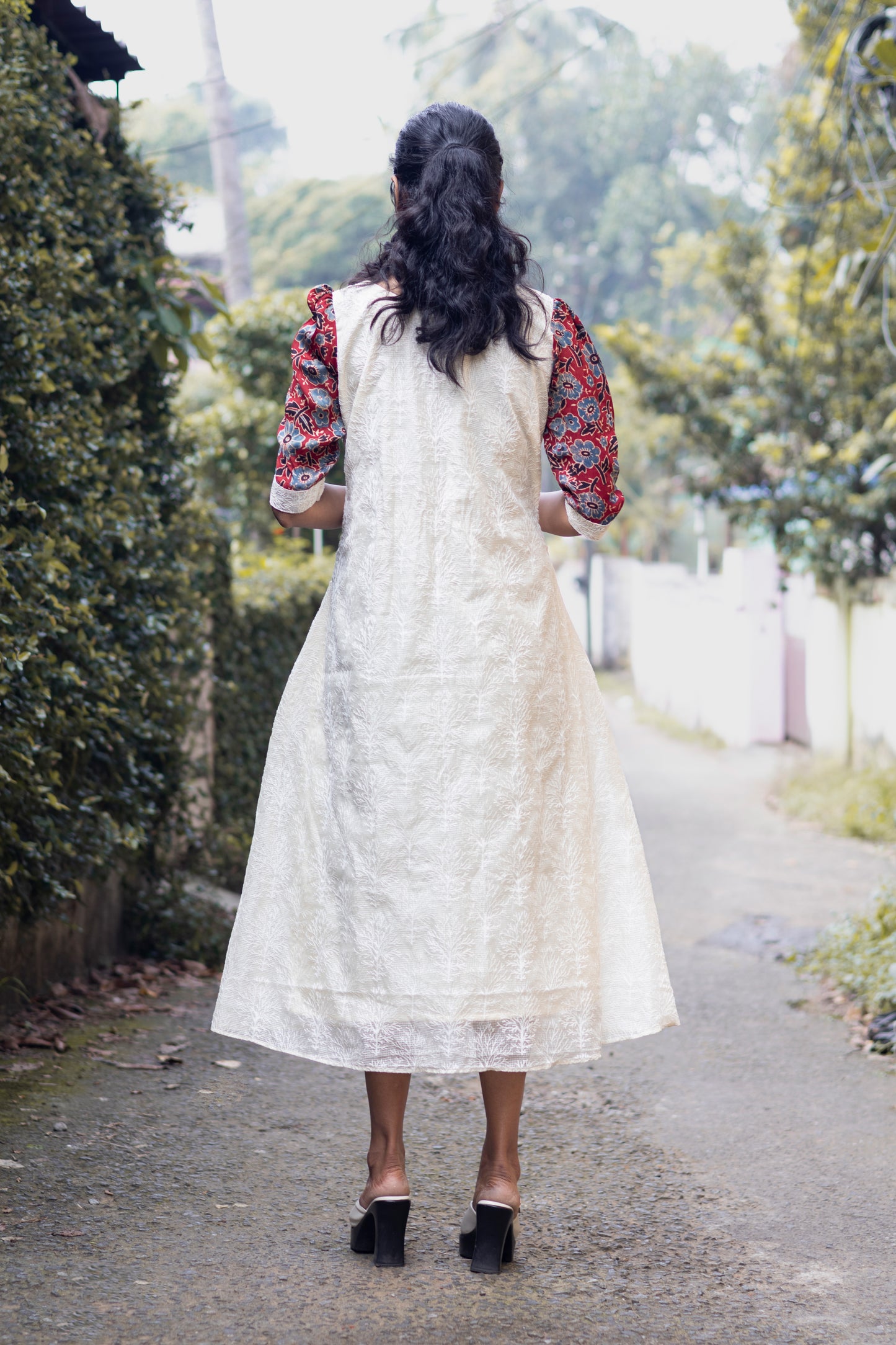 Modal Silk Neck Pattern with Flared Cotta Kurta