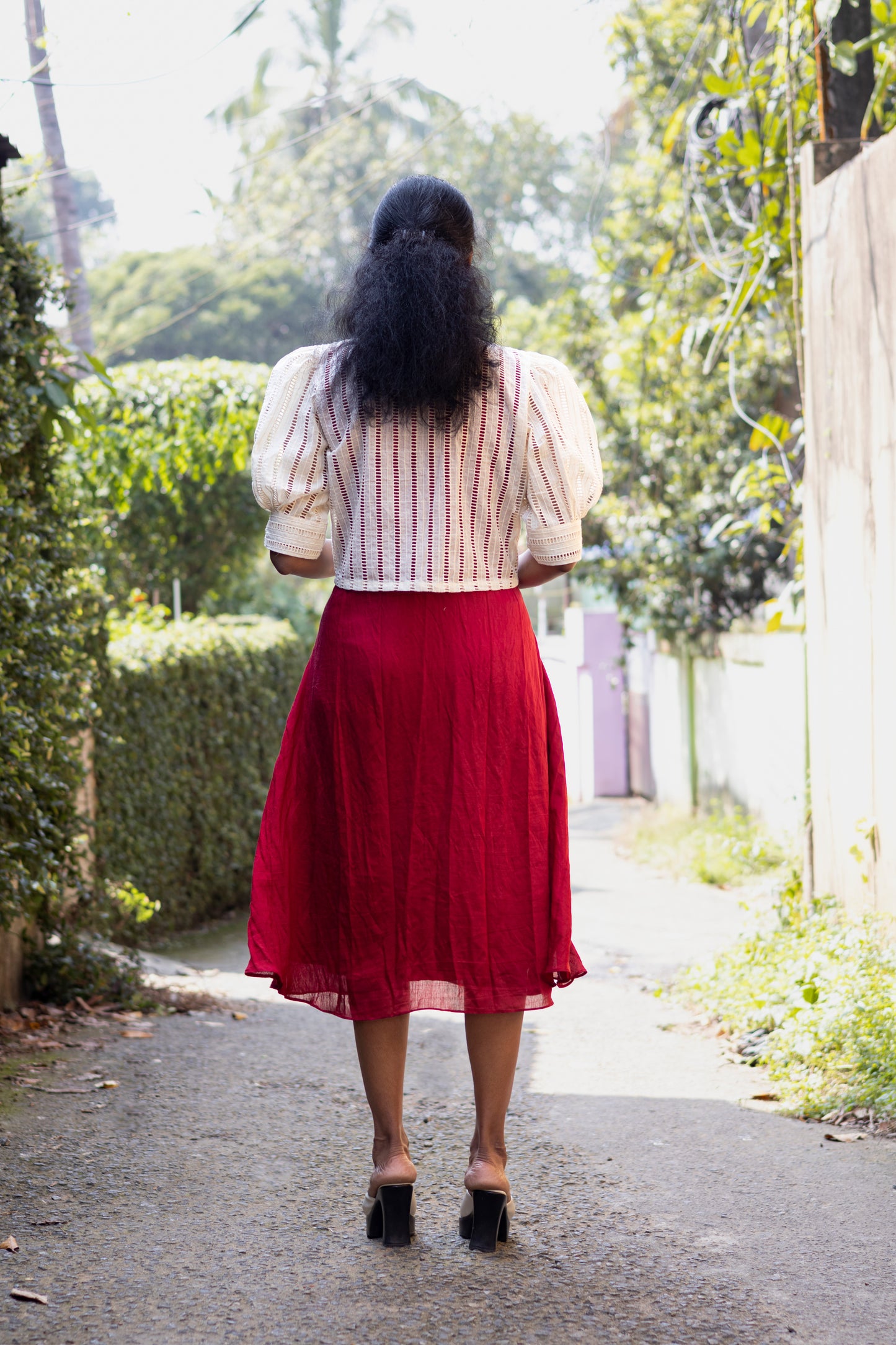 Red Chanderi Kurti With Off White Hakoba Jacket