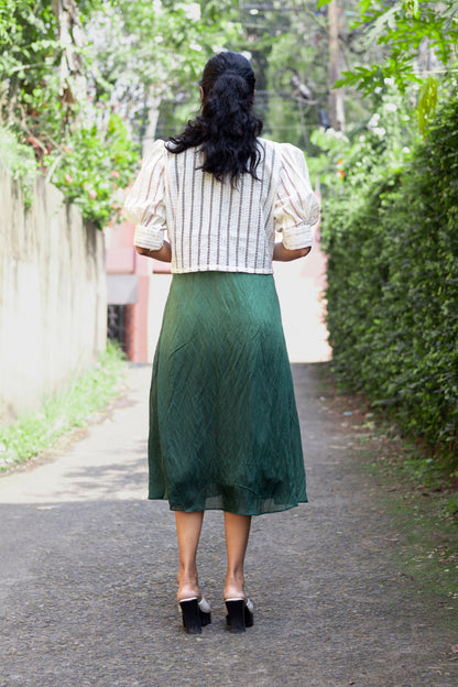 Green Chanderi Kurti With Off White Hakoba Jacket