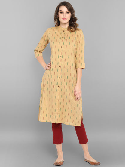 Beige Cotton Ikat Straight Kurta