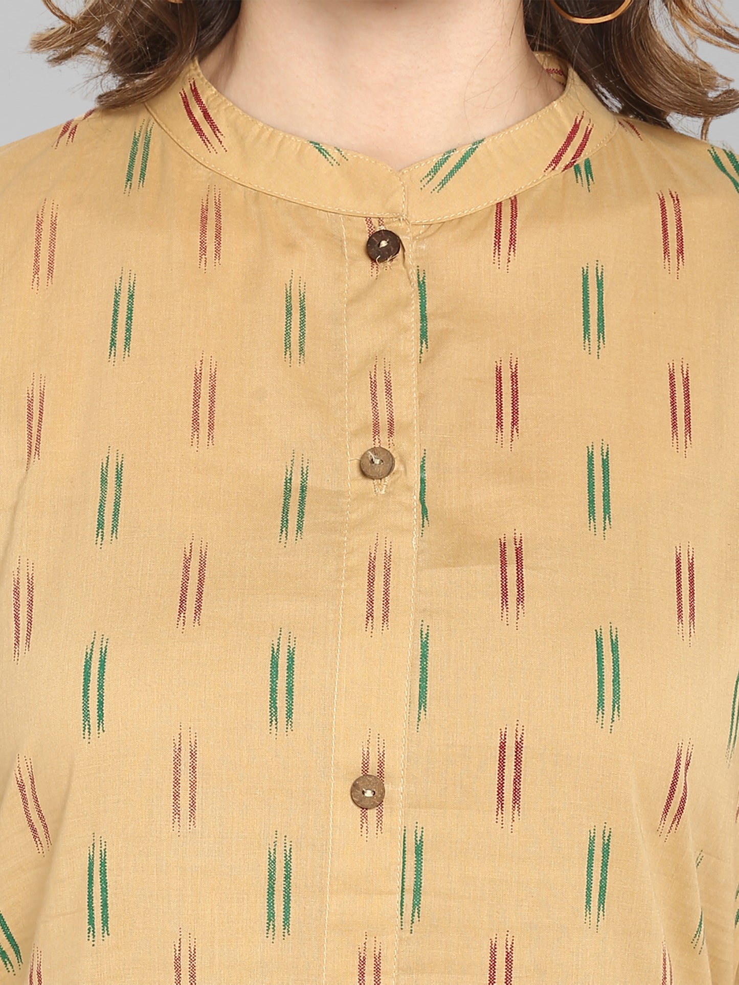 Beige Cotton Ikat Straight Kurta