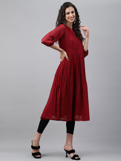 Maroon Dobby Chiffon Self Design Flared Kurta