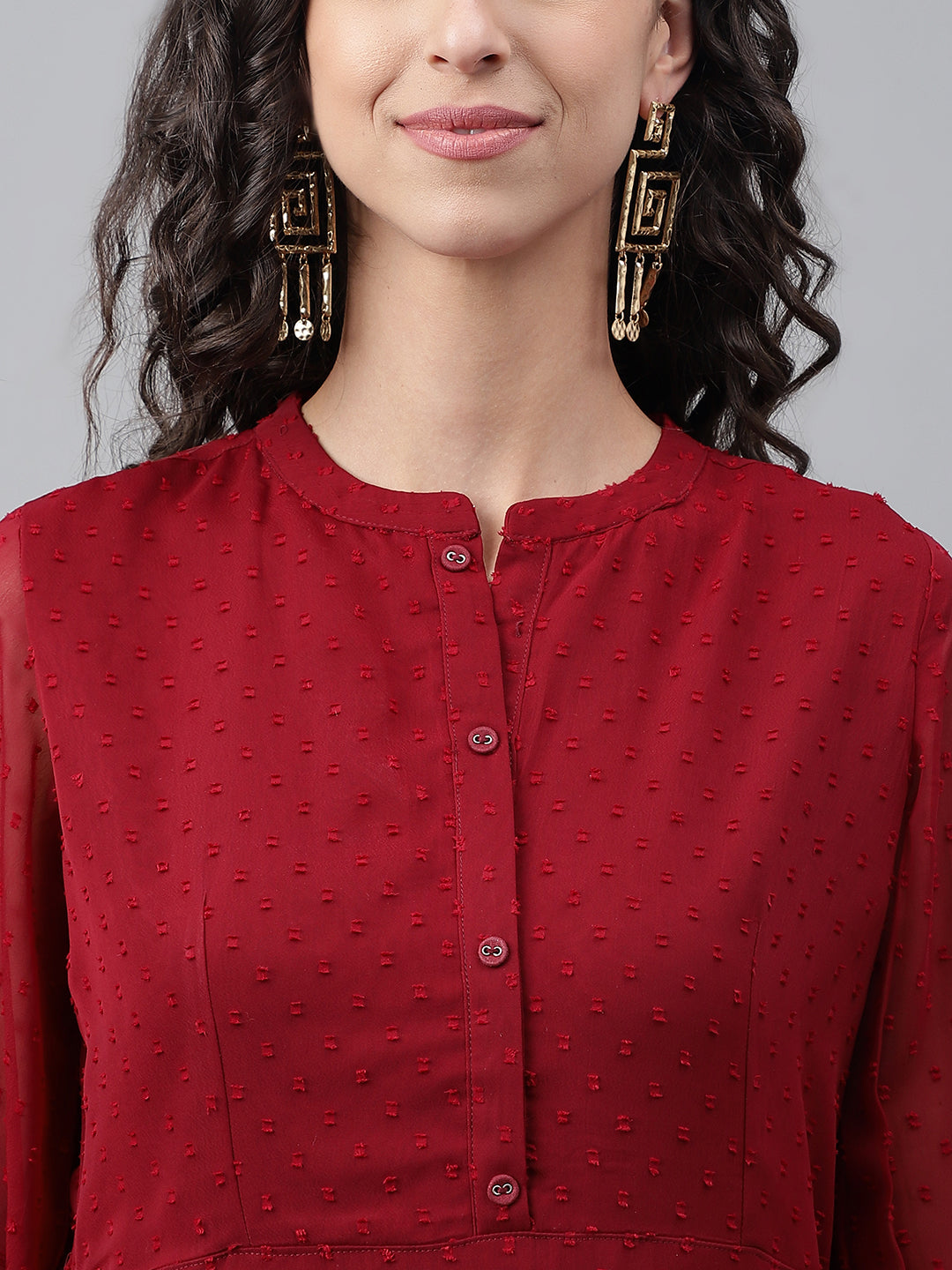 Maroon Dobby Chiffon Self Design Flared Kurta