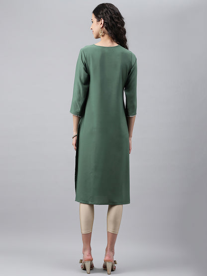 Green Crepe Foil Printed Angrakha Kurta