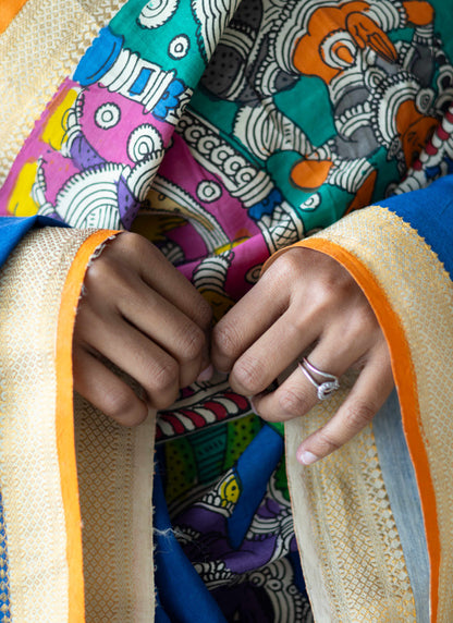 Srikalahasti Hand painted Bangalore Silk Pen Kalamkari Cotton Dupatta