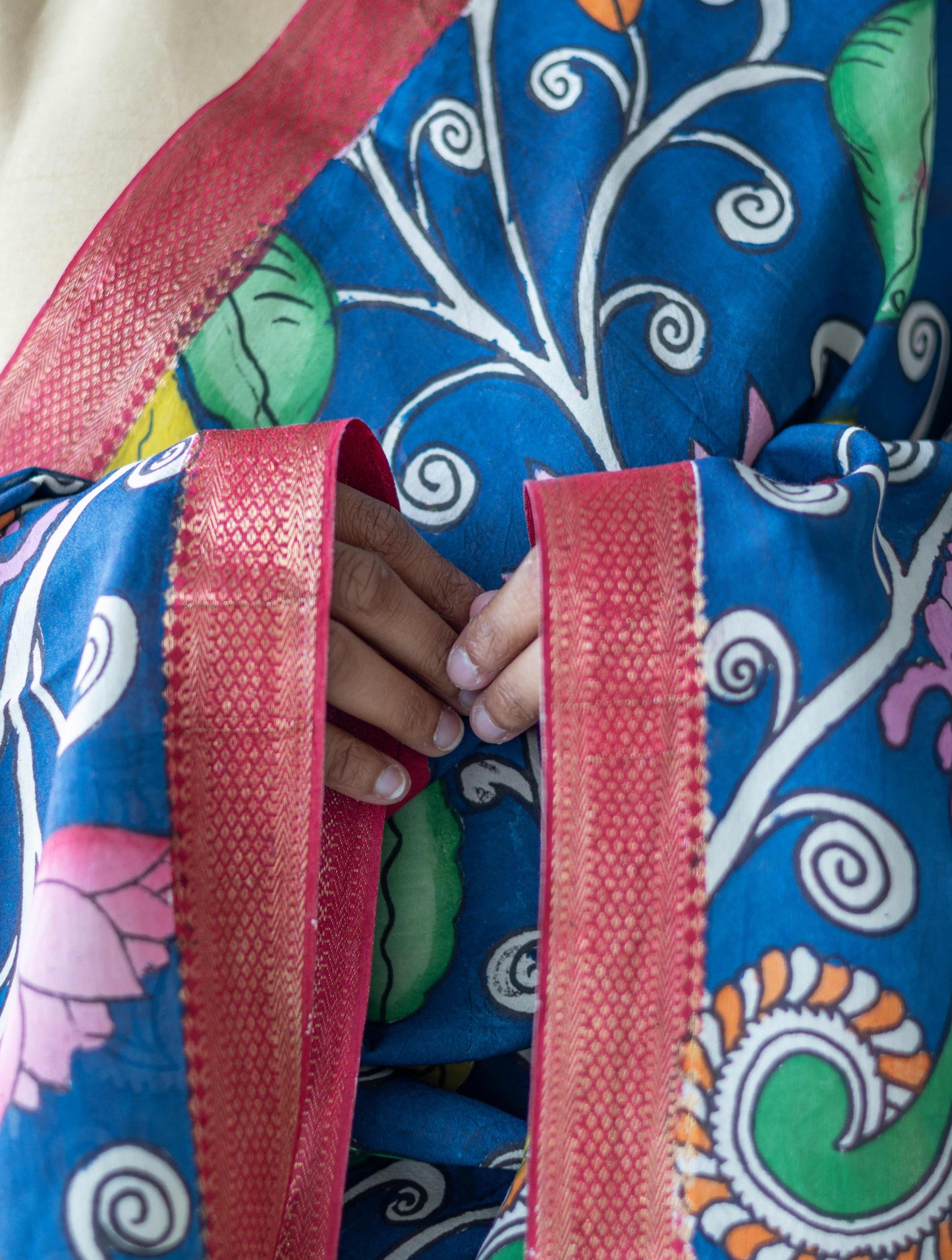 Srikalahasti  Handpainted Bangalore Silk Pen Kalamkari Dupatta