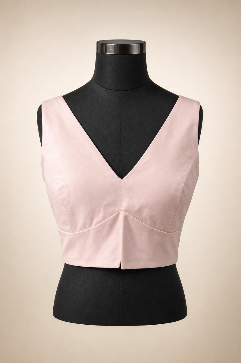 Pink Satin Plain | Sleeveless Saree Blouse