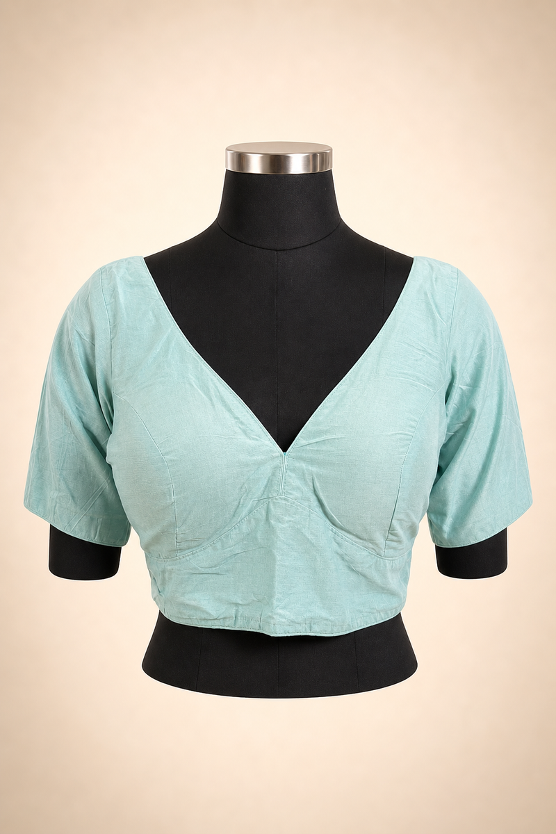 Mint green Plain Silk Plain | Elbow Sleeve Saree Blouse