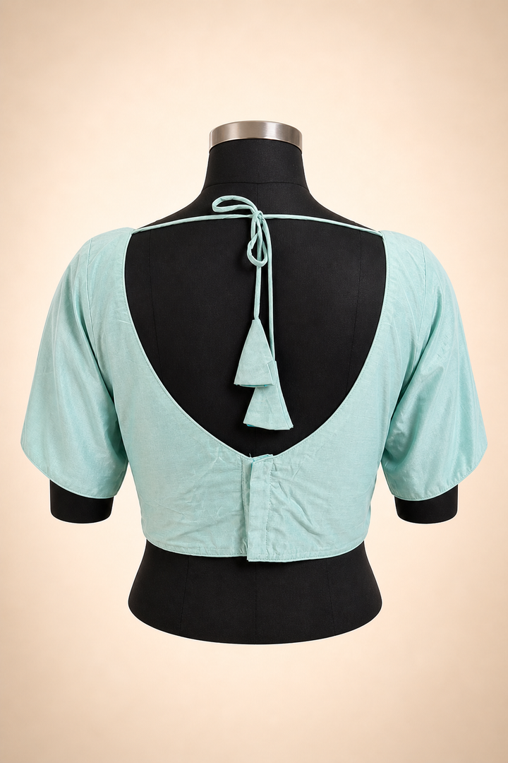 Mint green Plain Silk Plain | Elbow Sleeve Saree Blouse