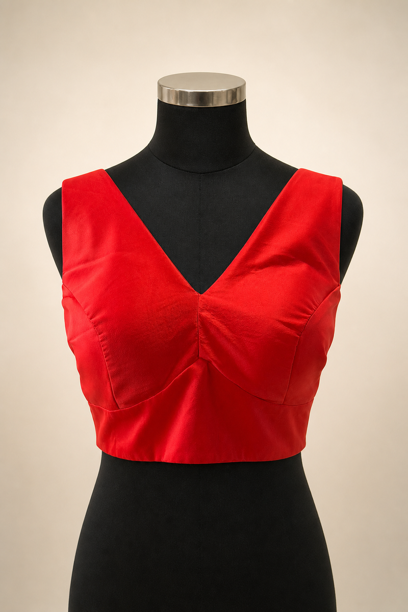 Red Satin Plain | Sleeveless Saree Blouse