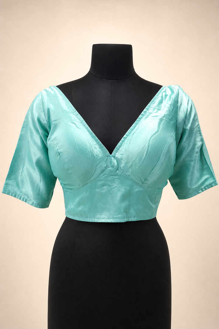 Turquoise Modal Silk Plain | Elbow Sleeve Saree Blouse