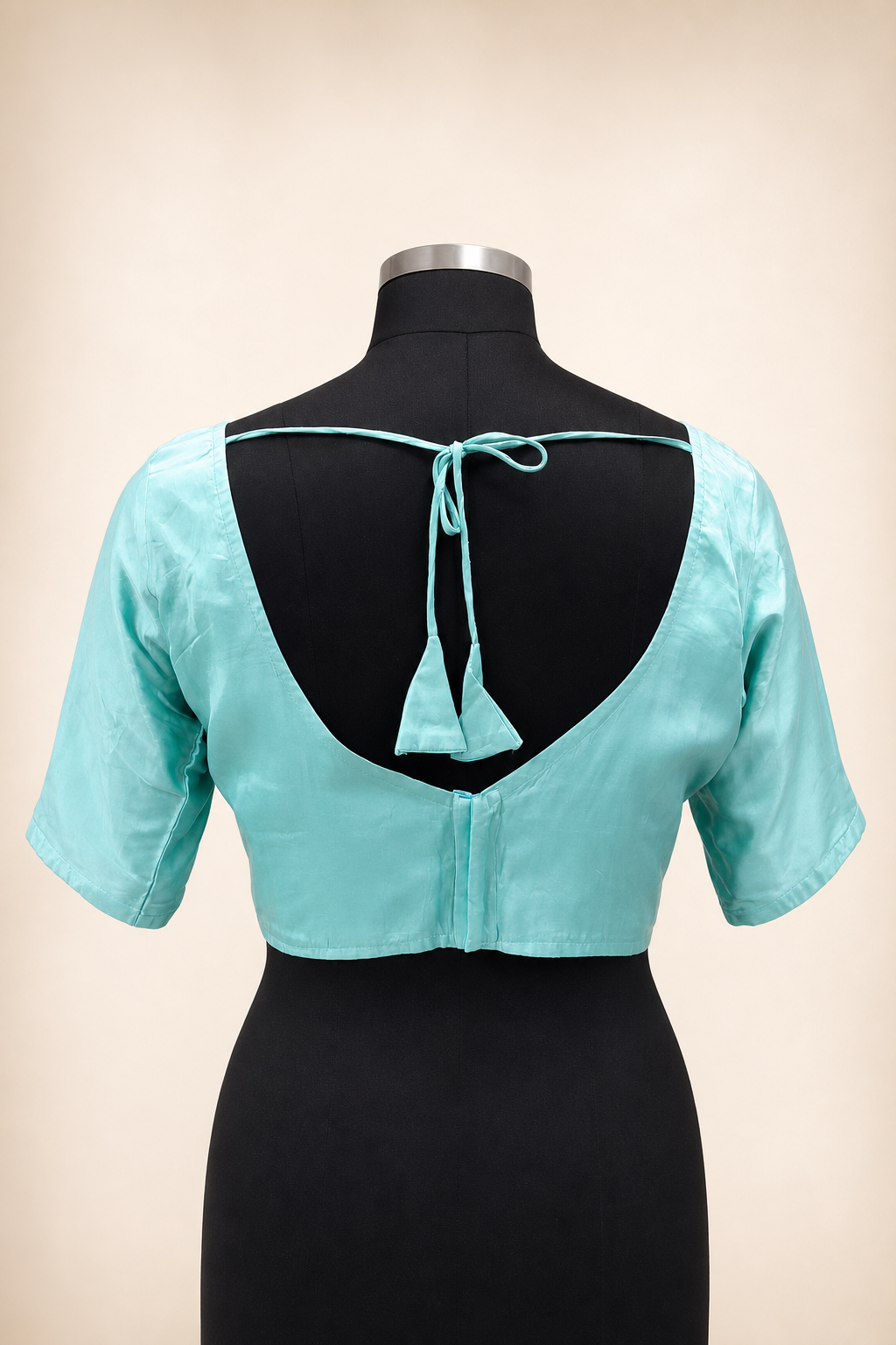 Turquoise Modal Silk Plain | Elbow Sleeve Saree Blouse
