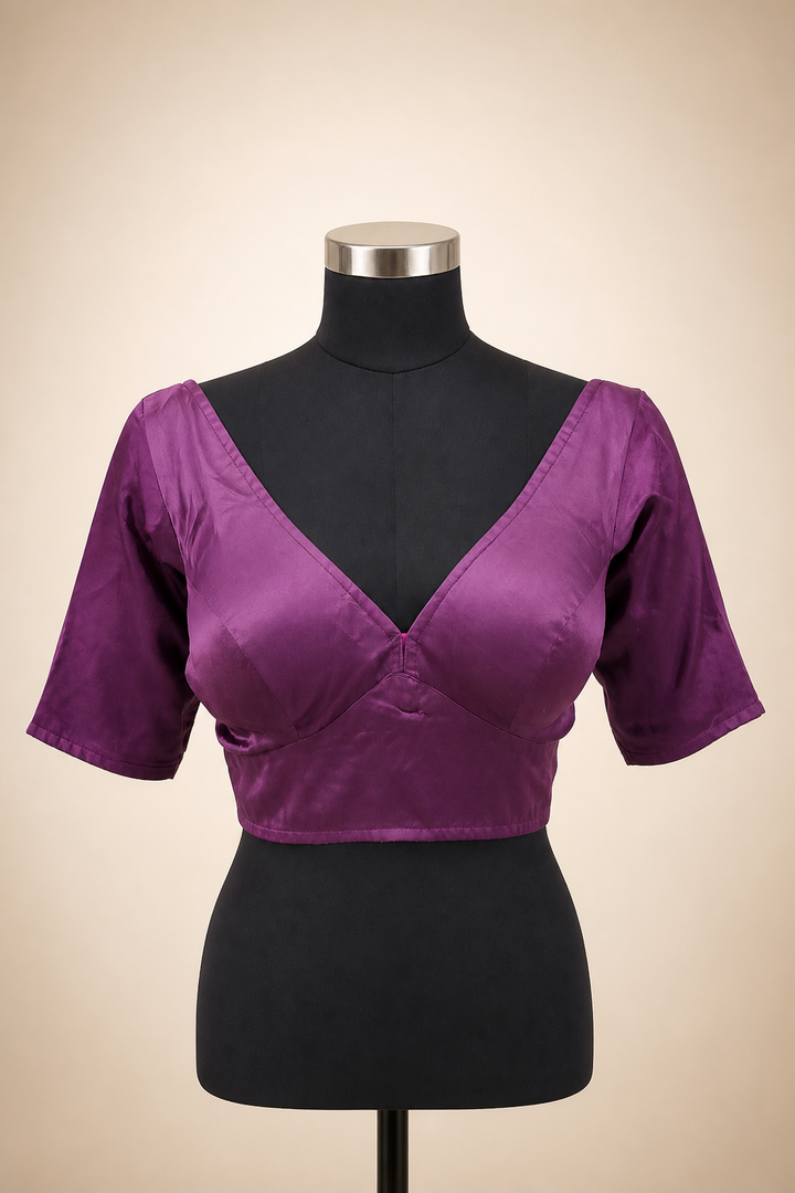 Purple Modal Silk Plain | Elbow Sleeve Saree Blouse