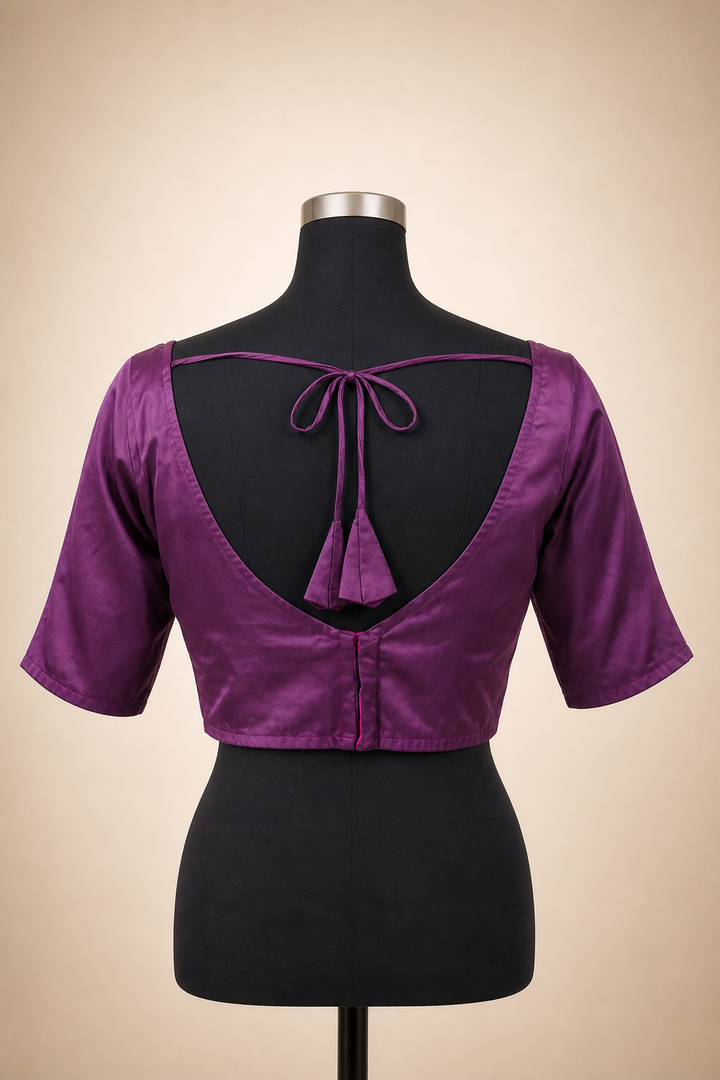 Purple Modal Silk Plain | Elbow Sleeve Saree Blouse