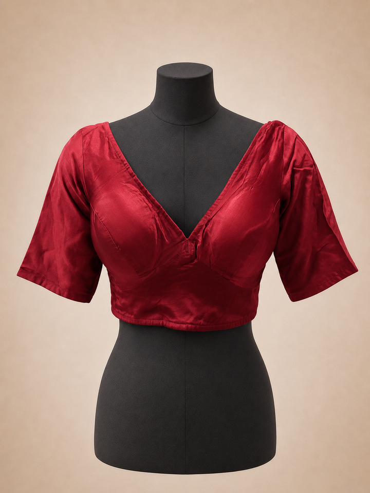 Maroon Modal Silk Plain | Elbow Sleeve Saree Blouse