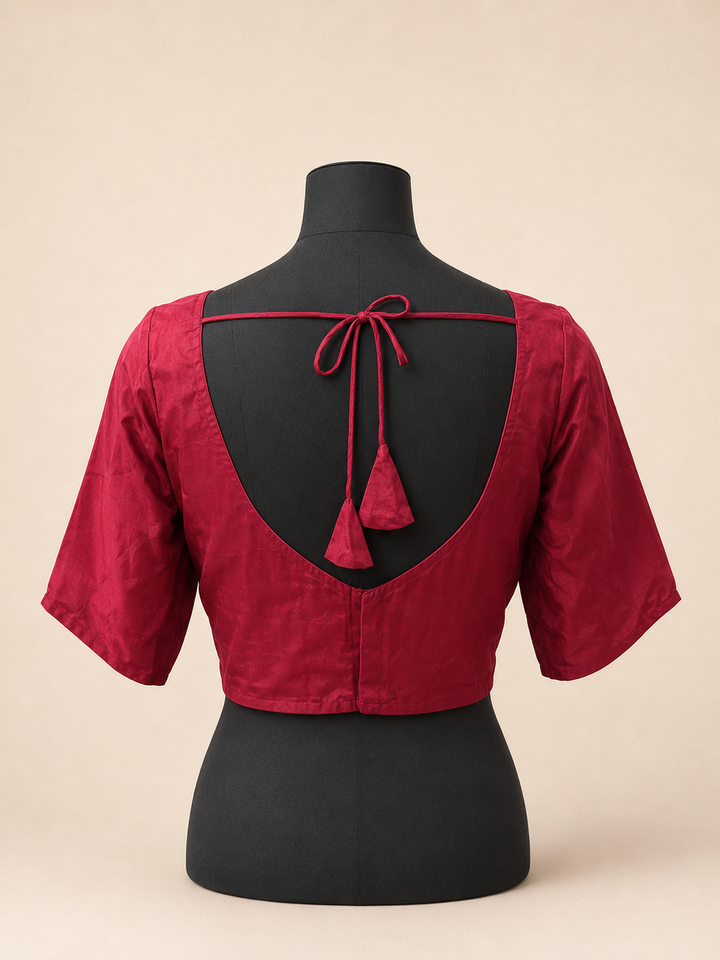 Maroon Modal Silk Plain | Elbow Sleeve Saree Blouse