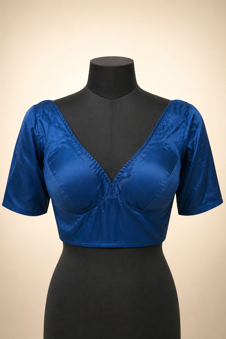 Blue Modal Silk Plain | Short Sleeve Saree Blouse