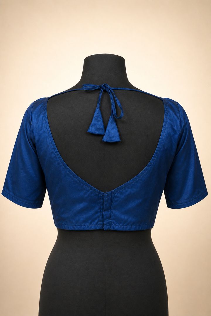 Blue Modal Silk Plain | Short Sleeve Saree Blouse