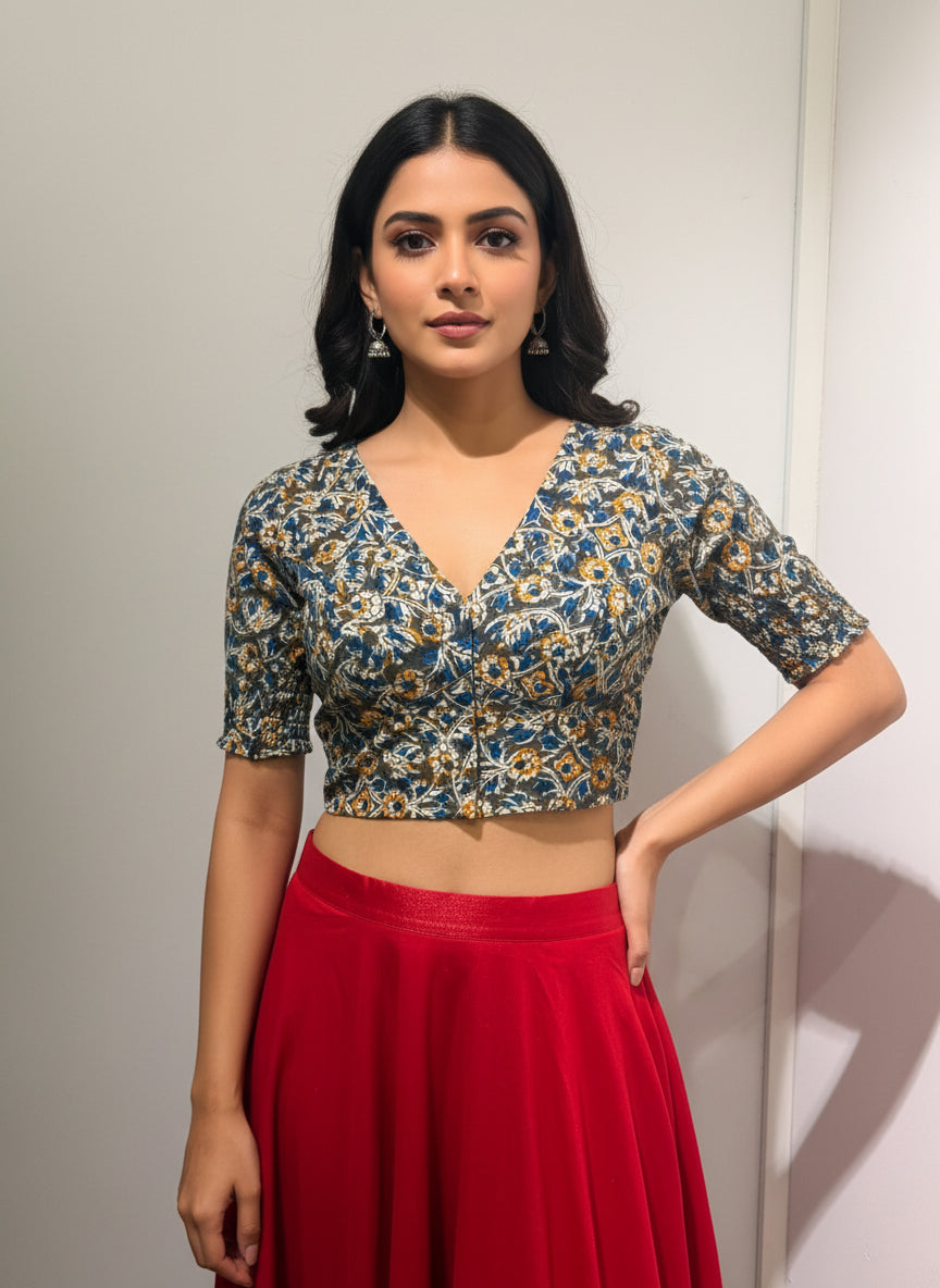 Blue Kalamkari | StretchFit  with Side Seam