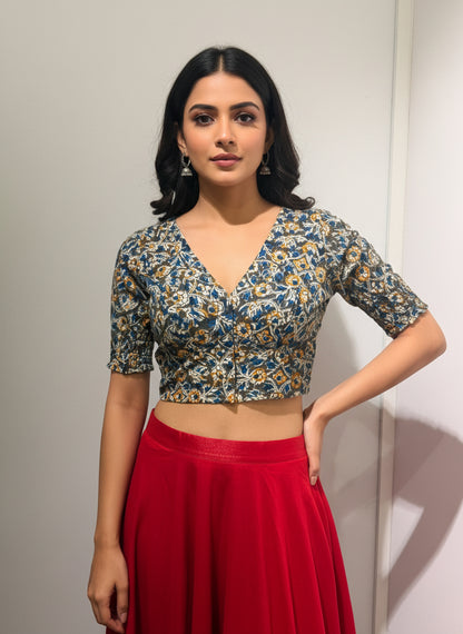 Blue Kalamkari | StretchFit  with Side Seam