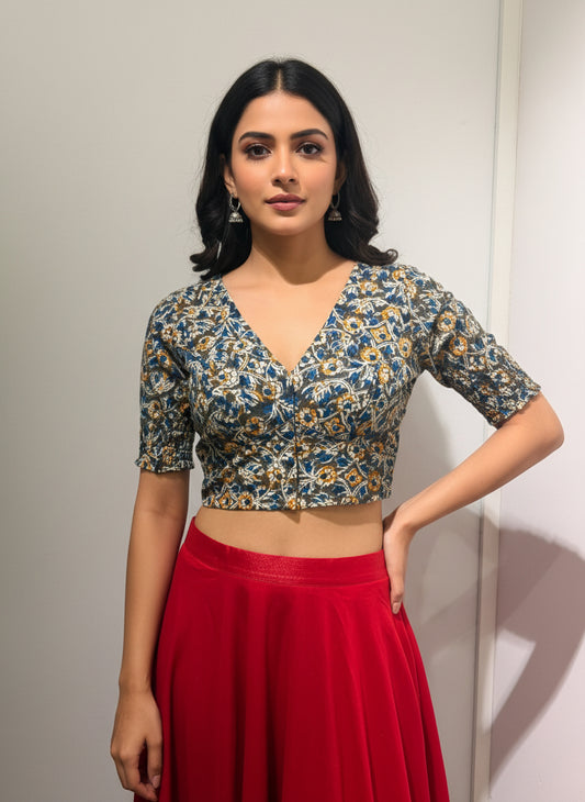 Blue Kalamkari | StretchFit  with Side Seam