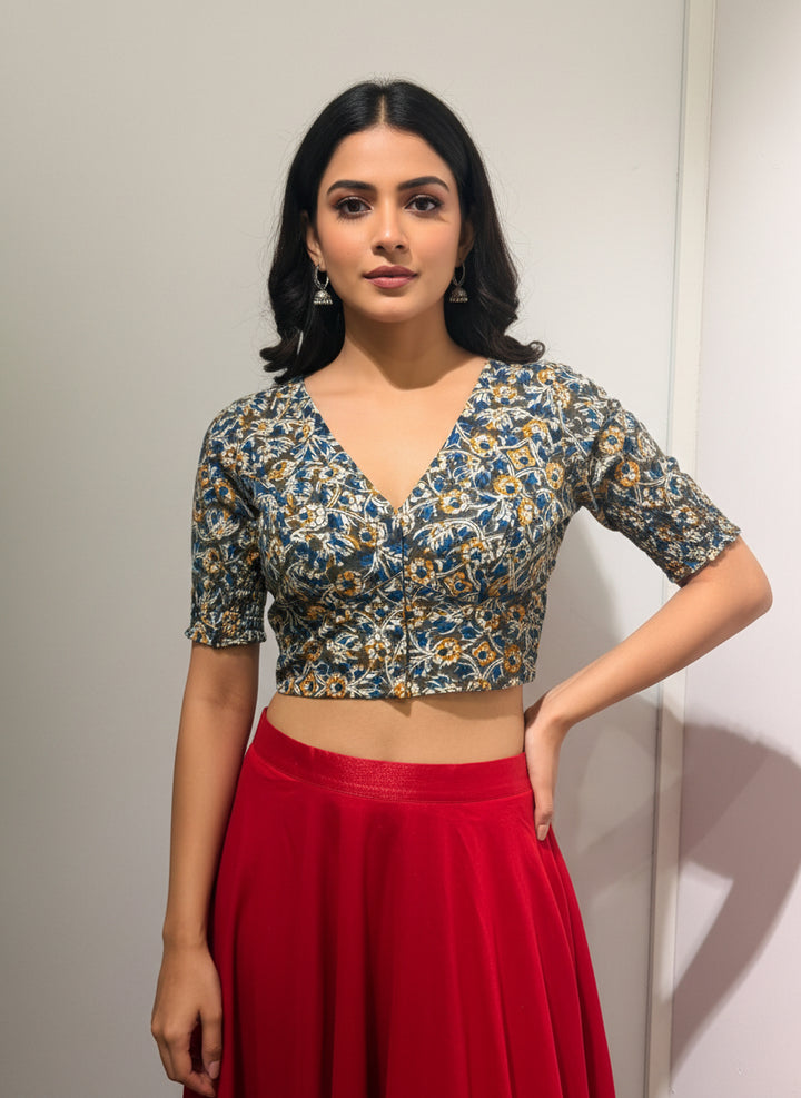 Blue Kalamkari | StretchFit  with Side Seam