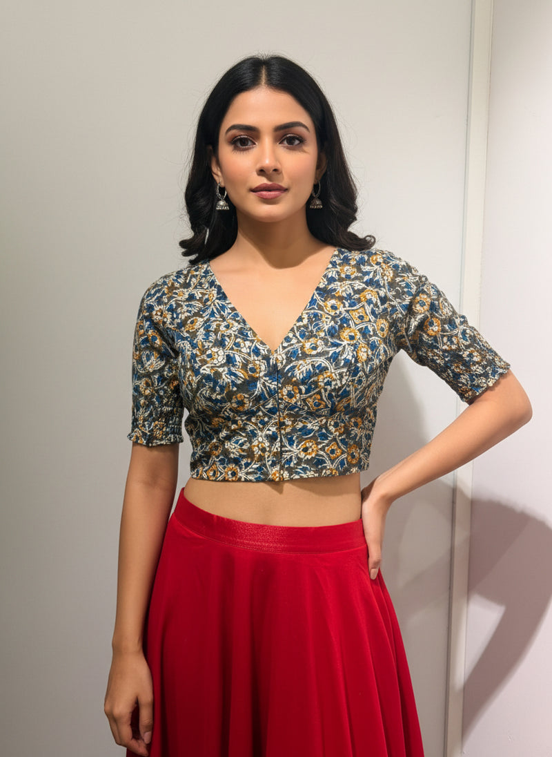 Blue Kalamkari | StretchFit  with Side Seam
