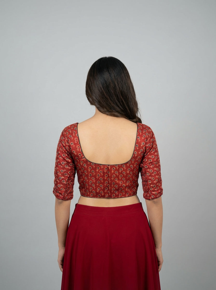 Maroon Ajrak Modal  | StretchFit with Side Seam