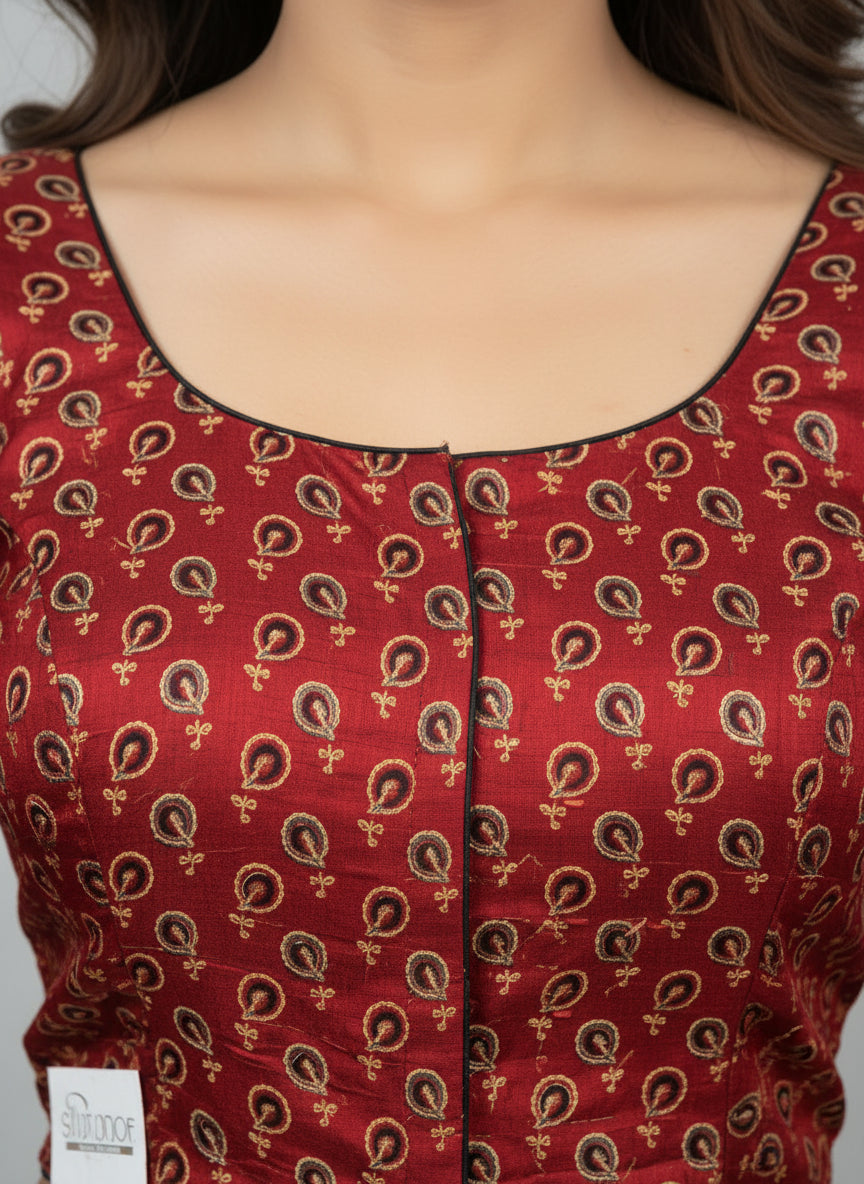 Maroon Ajrak Modal  | StretchFit with Side Seam