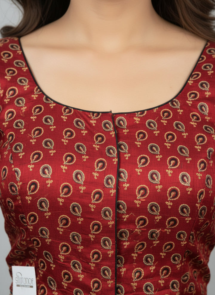 Maroon Ajrak Modal  | StretchFit with Side Seam