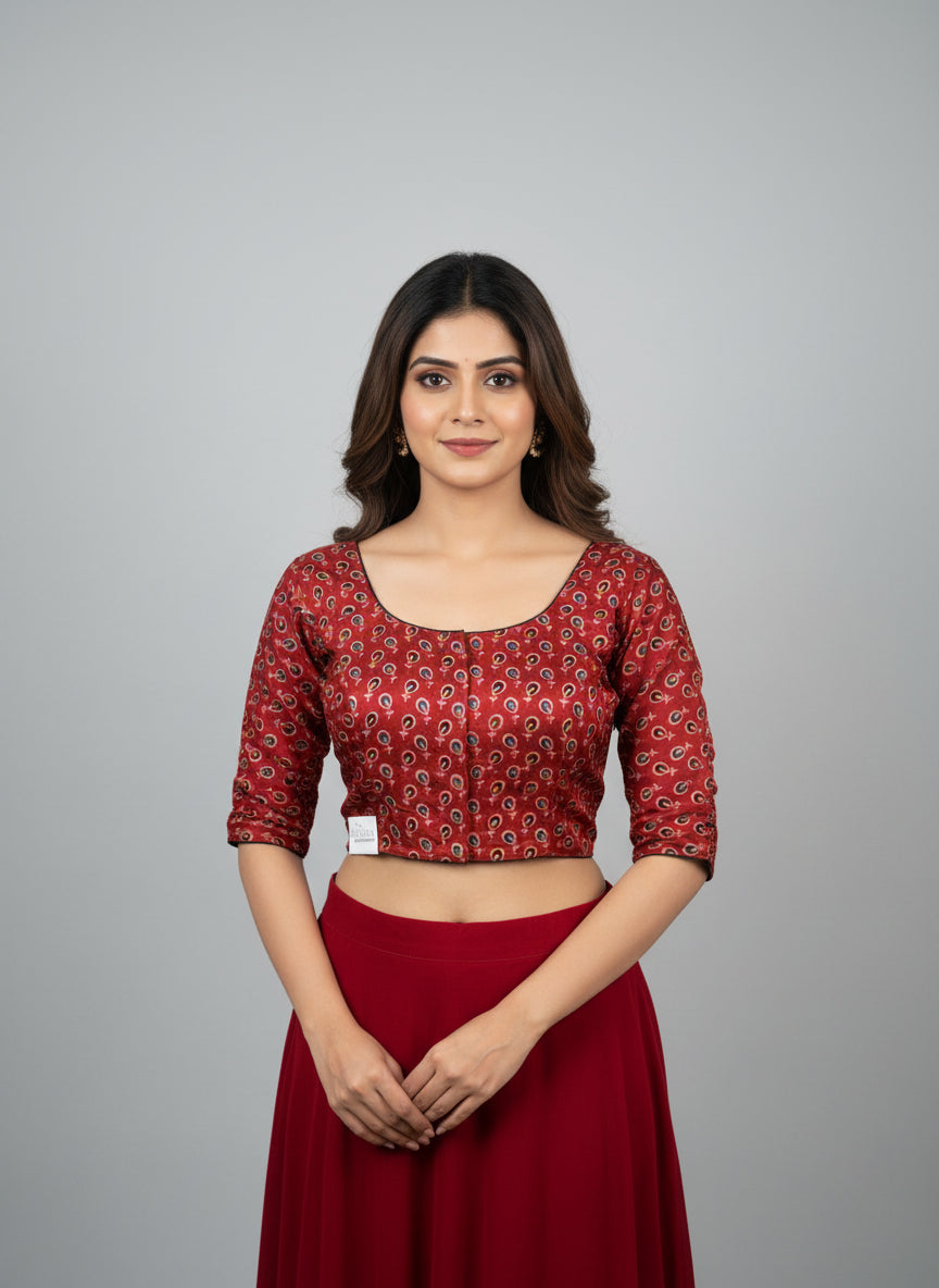 Maroon Ajrak Modal  | StretchFit with Side Seam