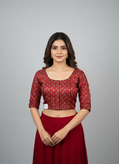 Maroon Ajrak Modal  | StretchFit with Side Seam