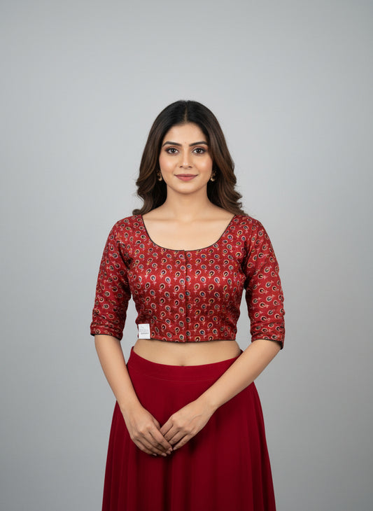 Maroon Ajrak Modal  | StretchFit with Side Seam