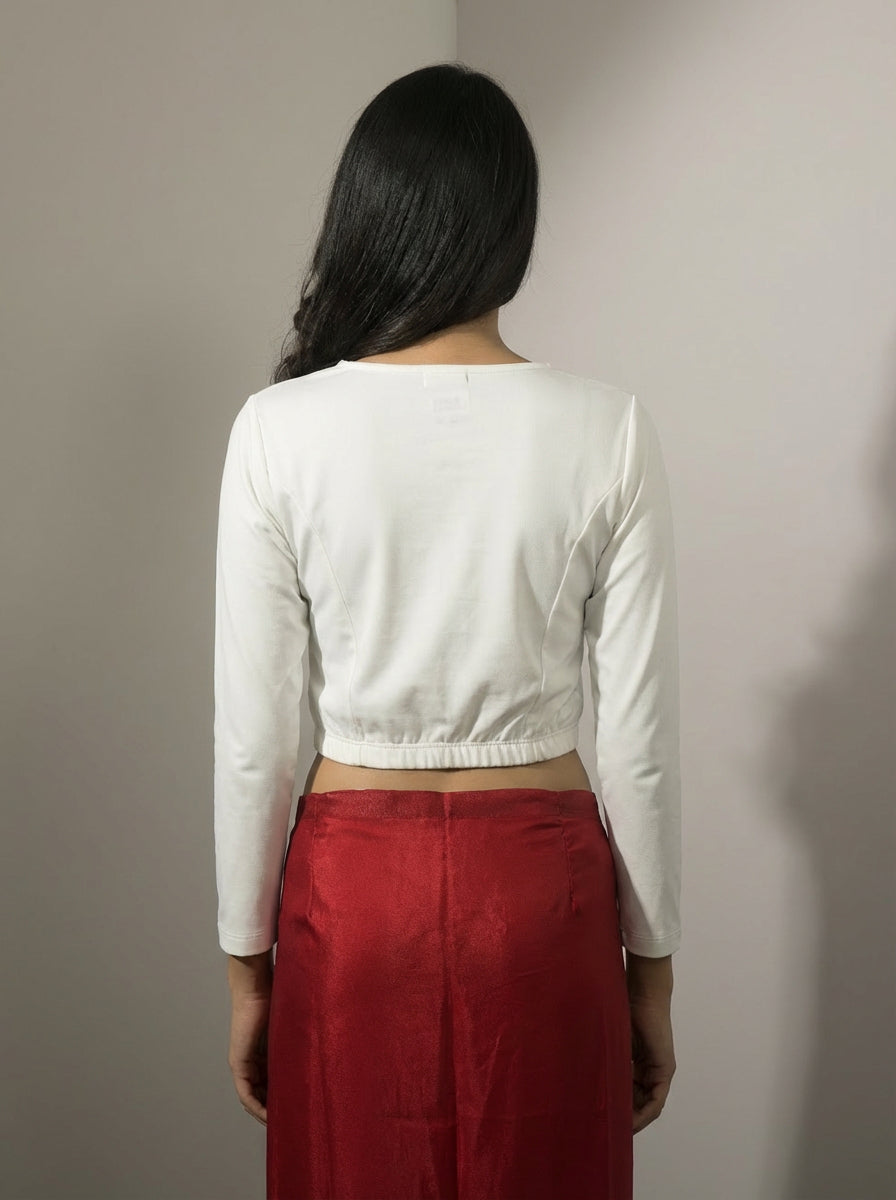 Full Elastic Lycra Blouse | White | 3/4th Sleeves