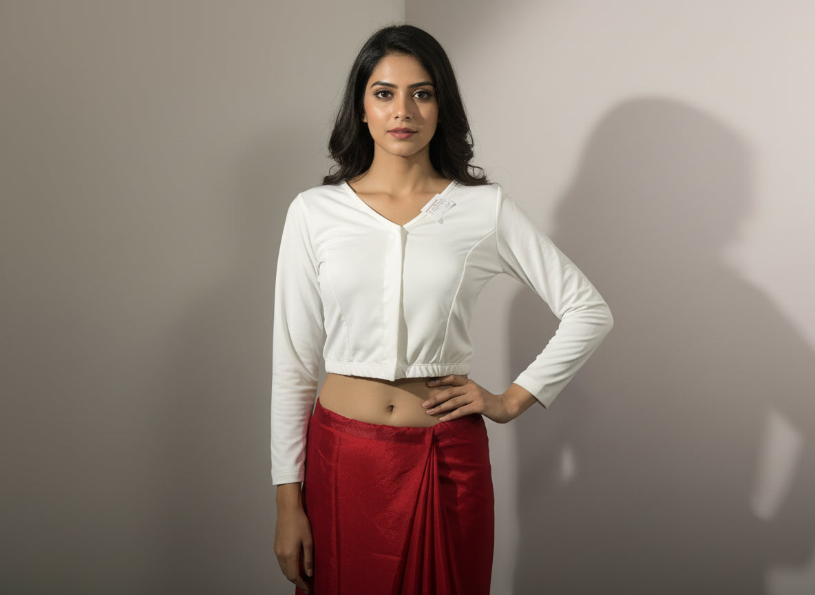 Full Elastic Lycra Blouse | White | 3/4th Sleeves