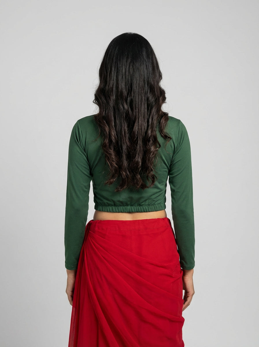 Full Elastic Lycra Blouse | Green | 3/4 th Sleeves