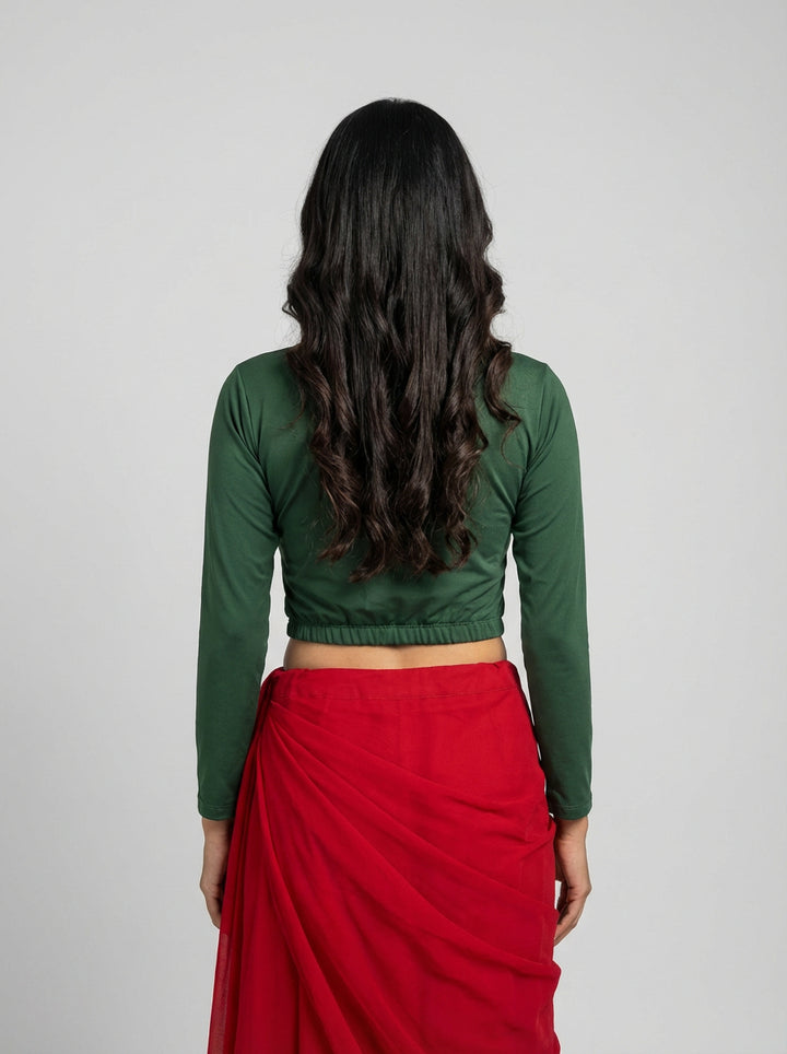 Full Elastic Lycra Blouse | Green | 3/4 th Sleeves