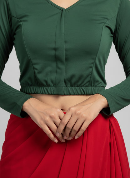 Full Elastic Lycra Blouse | Green | 3/4 th Sleeves